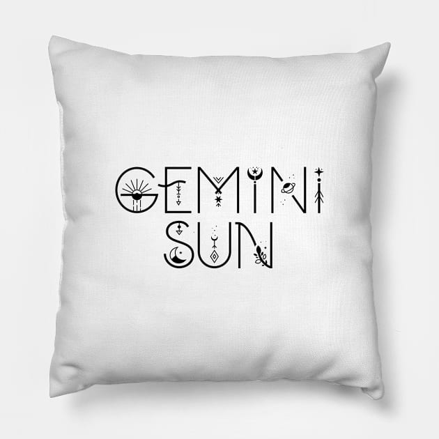 Gemini sun sign celestial typography Pillow by lilacleopardco