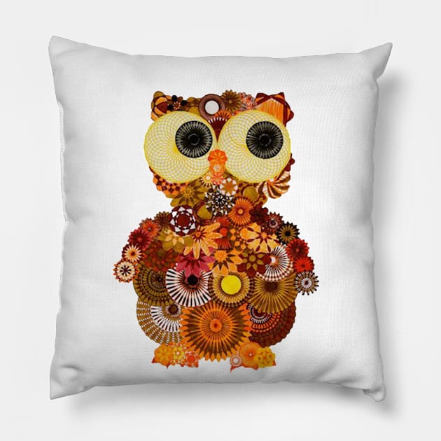 Spirograph Owl: a handmade spirograph collage print Pillow by RachelEDesigns