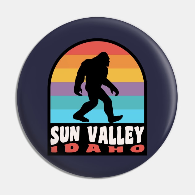 Sun Valley Idaho Bigfoot Sasquatch Retro Sunset Pin by PodDesignShop