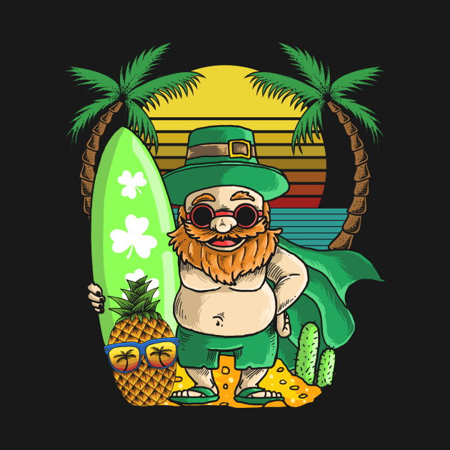 Leprechaun Hawaiian Surfing St Patricks Day Hawaii Pineapple by Norine Linan 