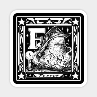 F is For Ferret - White Outline Design Magnet