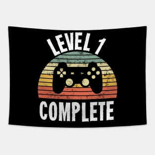 Level 1 Complete T-Shirt - 1st Birthday Gamer Gift - First Anniversary Gift - 1st Grade Tapestry