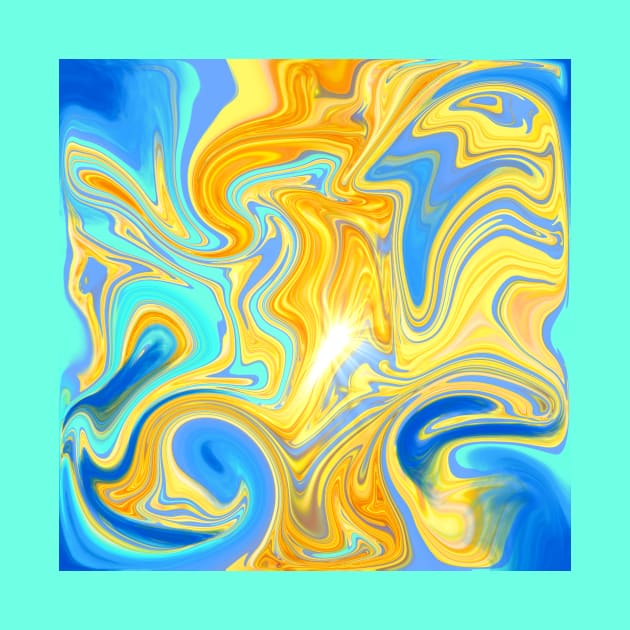 Blue and Gold Marble Swirling Sky Abstract by Art by Deborah Camp