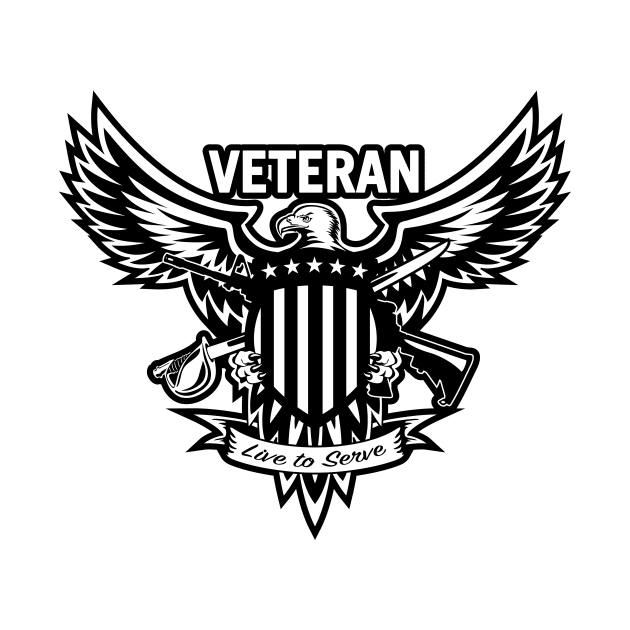Veteran - Live to Serve Eagle with Stars and Stripes Shield Crossed Rifle and Sword by hobrath