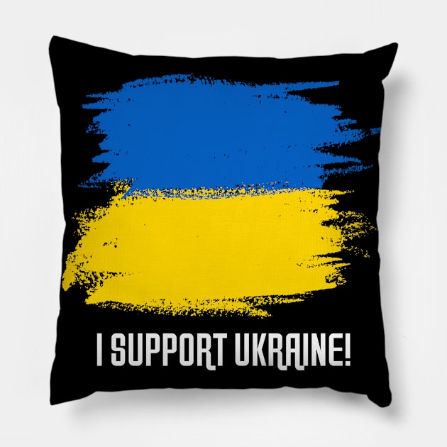 I Support Ukraine Patriotic Solidarity Flag Design Pillow by MotiviTees