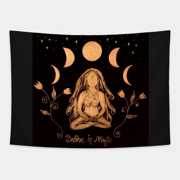 Meditation Yoga under moon phases Tapestry by monchie