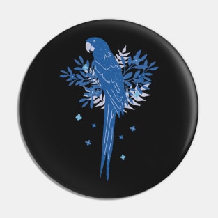 Blue Ara parrot with Tropical Leaves on Black Pin