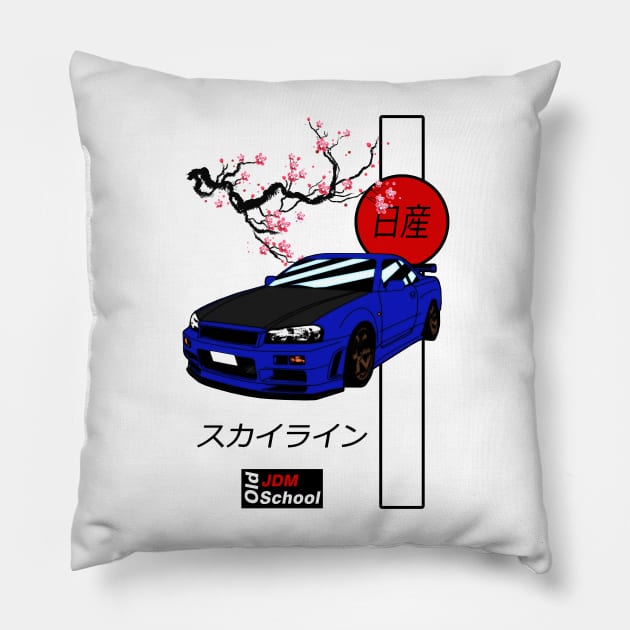 JDM R34 Blue Red Sun Edition Pillow by OSJ Store