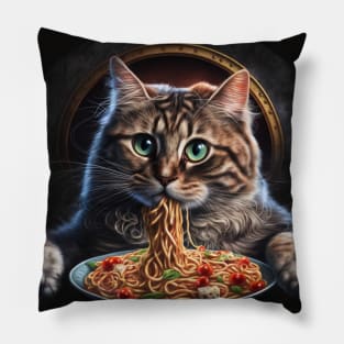 Funny Cat Eating Spaghetti Pillow