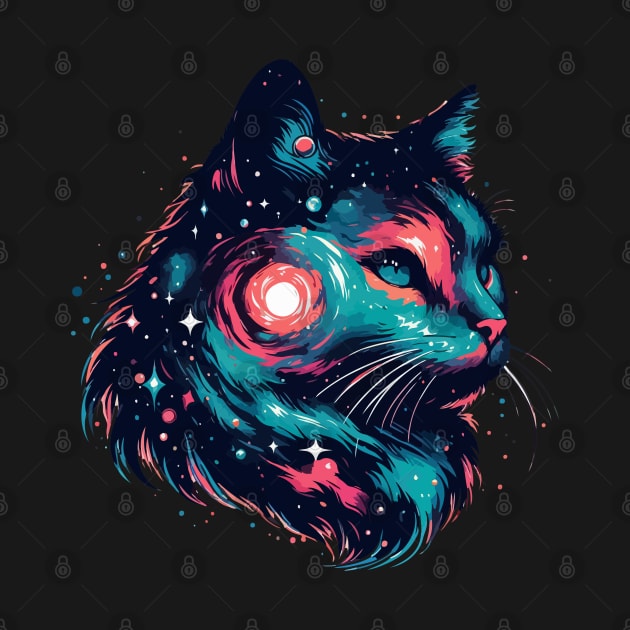 Cute Colorful Cosmic Cat in Stars by TomFrontierArt