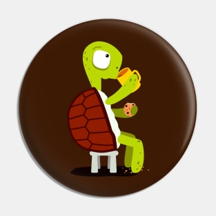 Turtle drinking tea with cookies Pin