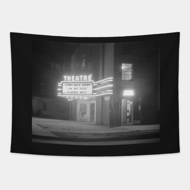 Movie Theater at Night, 1941. Vintage Photo Tapestry by historyphoto