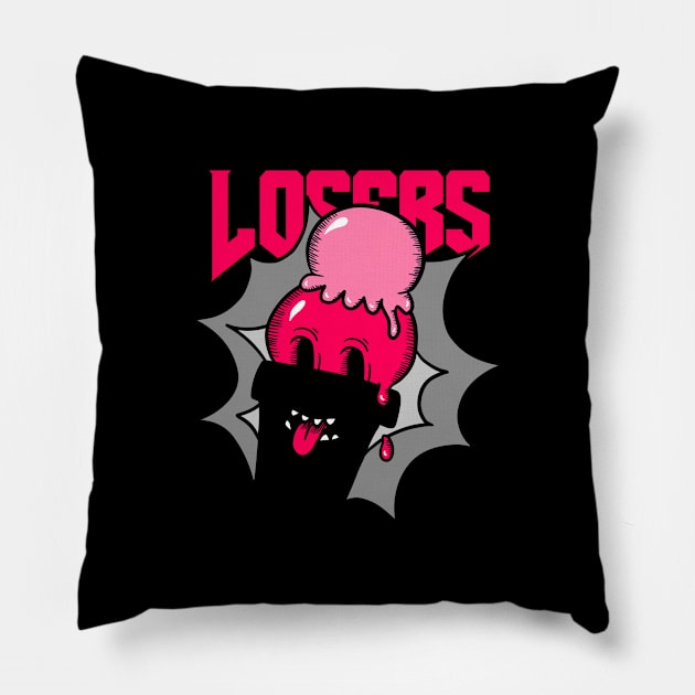 Pink Losers Ice-Cream Funny Foodie Shirt Laugh Joke Food Hungry Snack Gift Sarcastic Happy Fun Introvert Awkward Geek Hipster Silly Inspirational Motivational Birthday Present Pillow by EpsilonEridani