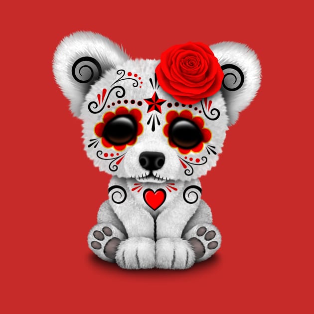 Red Day of the Dead Sugar Skull Polar Bear by jeffbartels