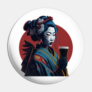 Japanese Geisha With A Beer Mug Pin