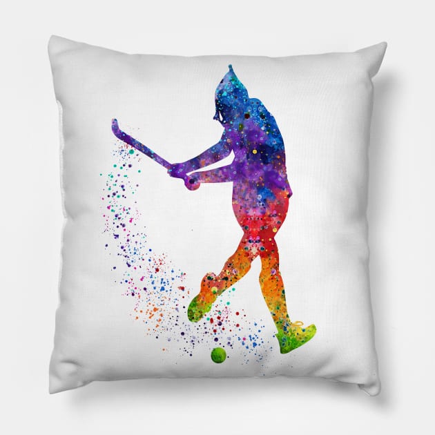 Field Hockey Girl Watercolor Silhouette Pillow by LotusGifts