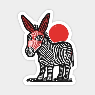 Linocut Donkey Art - Farm Animal Gift Magnet