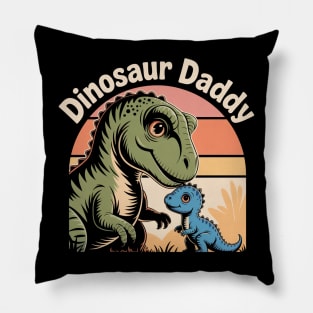 Dinosaur Daddy and Baby Dino Retro Sunset Design Pillow
