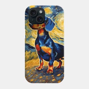 Cute Dachshund Painting Dog Breed in a Van Gogh Starry Night Art Style Phone Case