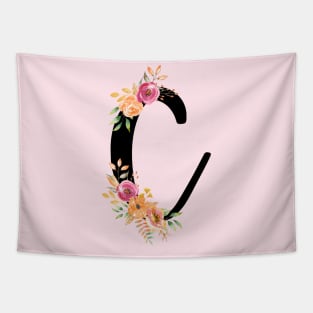 Letter C With Autumn Floral Wreath Tapestry