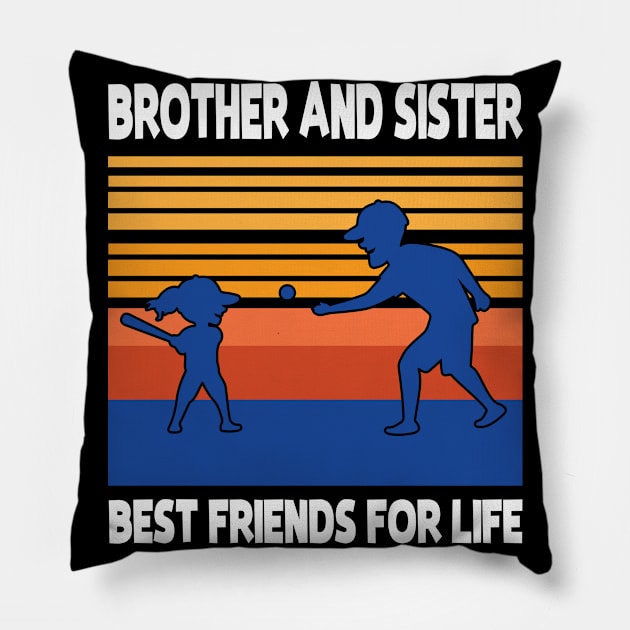 Brother Sister Playing Baseball Together Best Friends For Life Happy Father Mother Day Pillow by joandraelliot