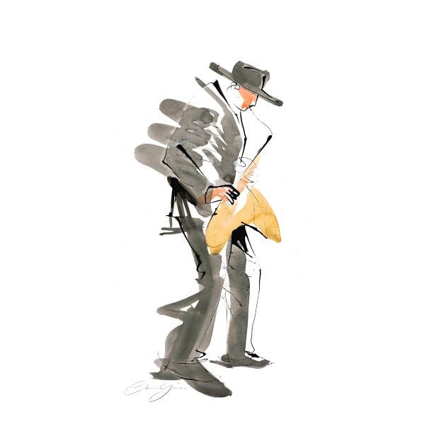 Saxophonist Musician Watercolor Drawing by Catarina Garcia