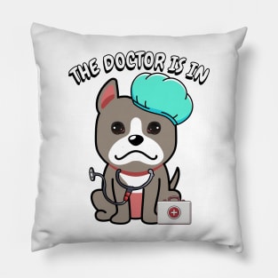 Cute grey dog is a doctor Pillow