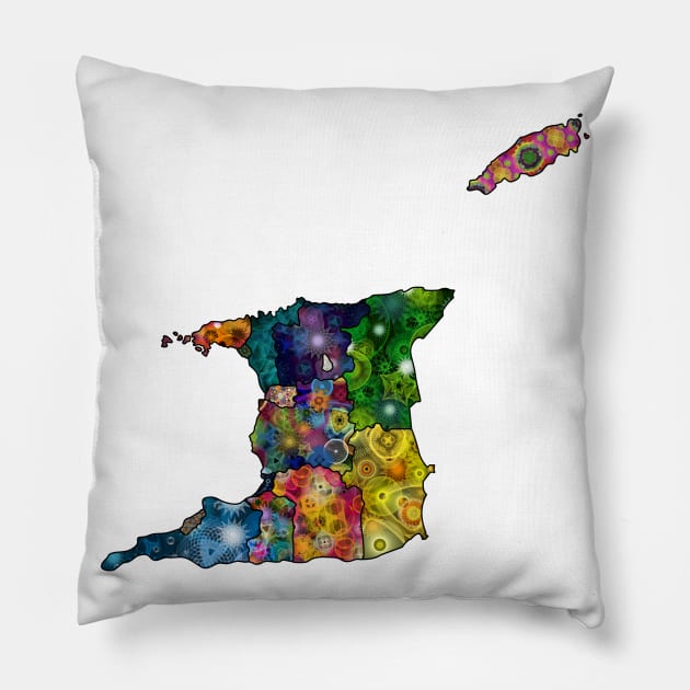 This Spirograph Patterned Trinidad and Tobago Regions Map Pillow by RachelEDesigns