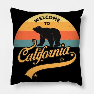 Welcome To California Retro Sunset Bear USA Trip Pillow