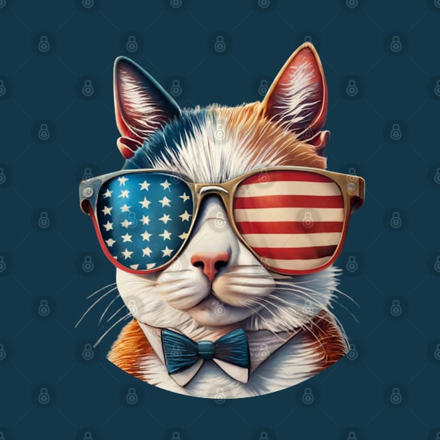 Cat With Usa Flag Sunglasses by SOS@ddicted