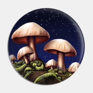 Mushrooms in a starry night Fantasy Pin