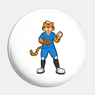 Tiger at Baseball with Baseball glove & Cap Pin