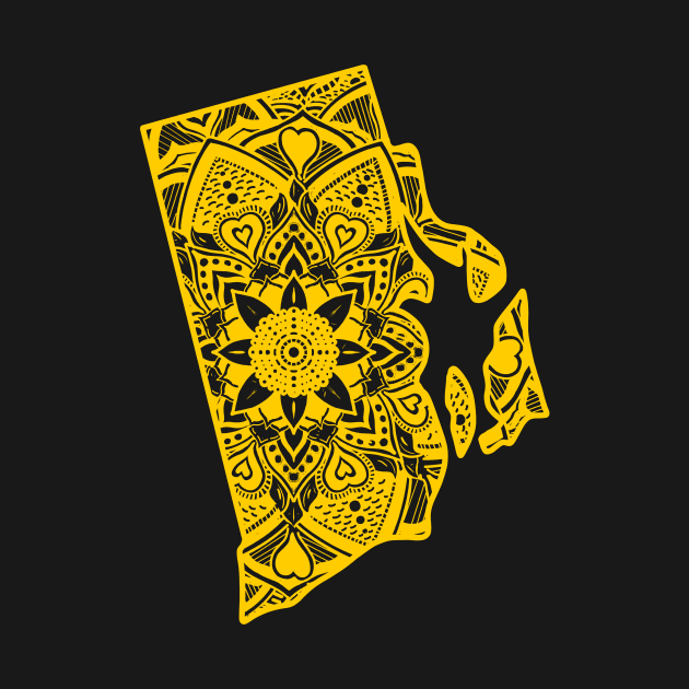 Yellow Rhode Island State Gift Mandala Yoga RI Art by Get Hopped Apparel