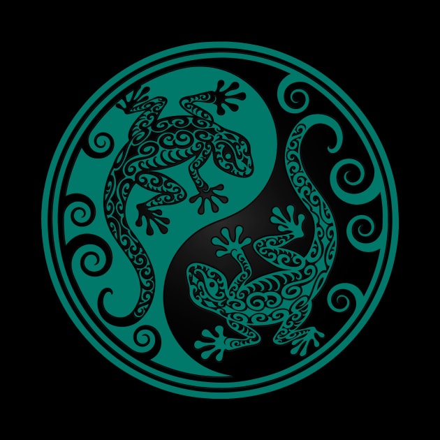 Teal Blue and Black Yin Yang Geckos by jeffbartels