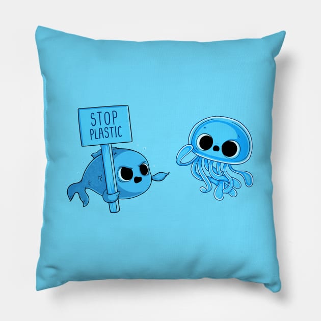 Stop Plastic! Pillow by Naolito