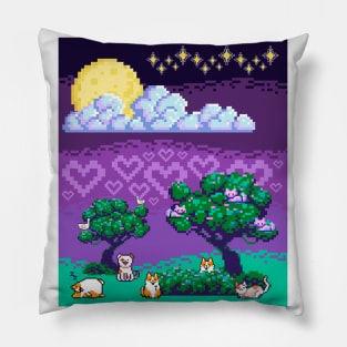 Pixelated Pets at Night Pillow