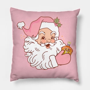 Pink retro Santa drinking crown Pillow