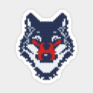 Fair isle knitting grey wolf // spot illustration // navy blue grey and red wolf Magnet
