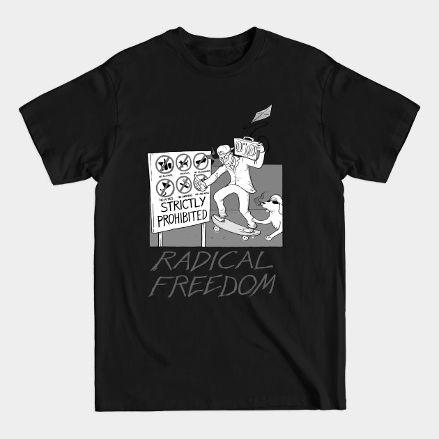 Discover Radical Freedom at the Beach (black and white) - Existentialism - T-Shirt