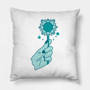 Hands Holding Blue Flowers Pillow