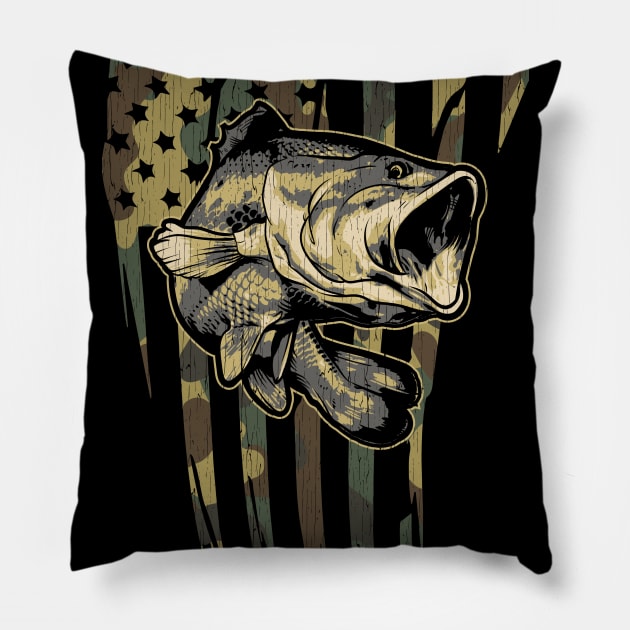 Camo US Flag Bass Fish Pillow by Dailygrind