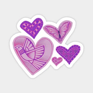 Love makes hearts take flight - dusky pink with purple Magnet