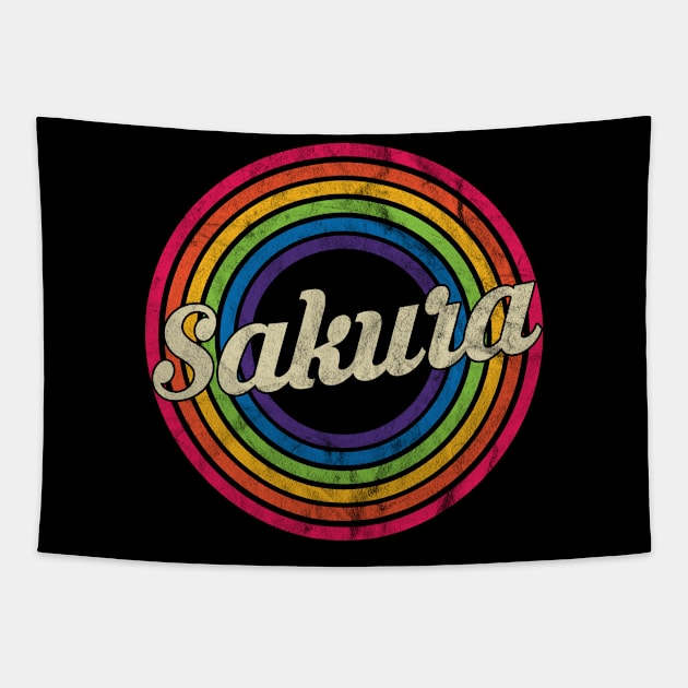 Sakura - Retro Rainbow Faded-Style Tapestry by MaydenArt