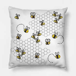 Cute bees flying around Honeycomb Pillow