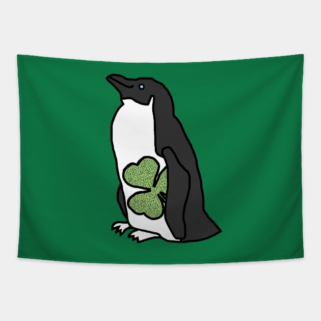 Penguin Holding Shamrock on St Patricks Day Tapestry by ellenhenryart