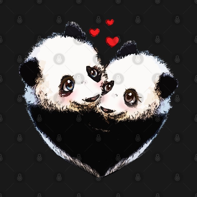 Panda in love, lovers couple cute by Collagedream