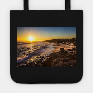 Sunset over the sand dunes at Gunnamatta Surf Beach, Mornington Peninsula, Victoria, Australia Tote