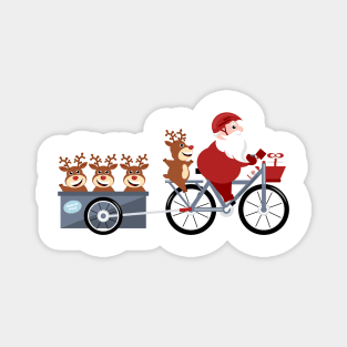 Santa Claus  riding a bike with reindeer in a trailer Magnet