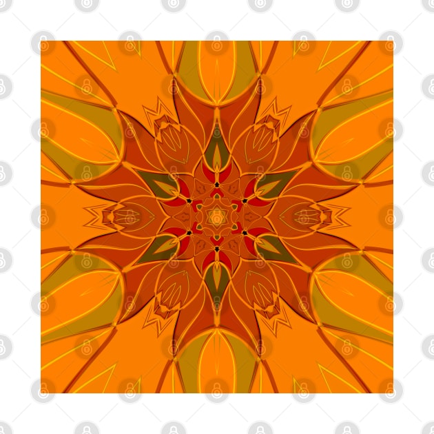 Cartoon Mandala Flower Orange and Red by WormholeOrbital