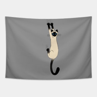 Siamese Cat Hanging On Funny Cat Holding on with Claws Tapestry